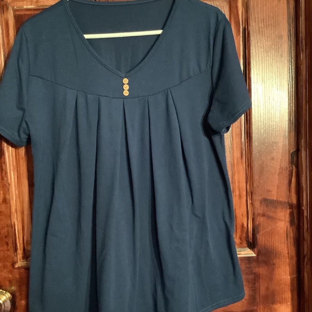 Women’s Blue Loose V-neck Tunic Top Size XL
